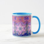 Caneca Caneca-Kabbalah judaica do café do presente<br><div class="desc">Estrela de David geométrica com fundo do motivo de Kabbalistic nos rosa e nos roxos.</div>
