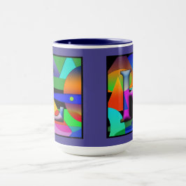 Caneca Caneta de café L e K em alfabeto prizmático