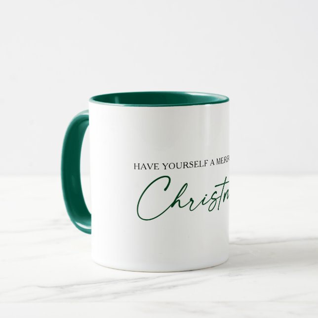 Caneca Caneta de Tinta Verde da Caligrafia Natal Minimali (Frente Esquerda)