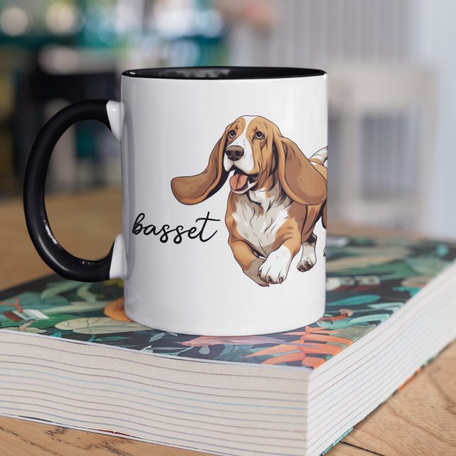 Caneca Canhão de Caça e Alojamento (Basset Hound momma two toned coffee mug that you can customize.  For all basset lovers. )