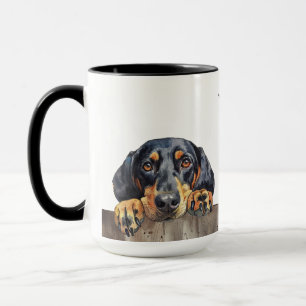 Caneca Canino de Coonhound Negro e Tan