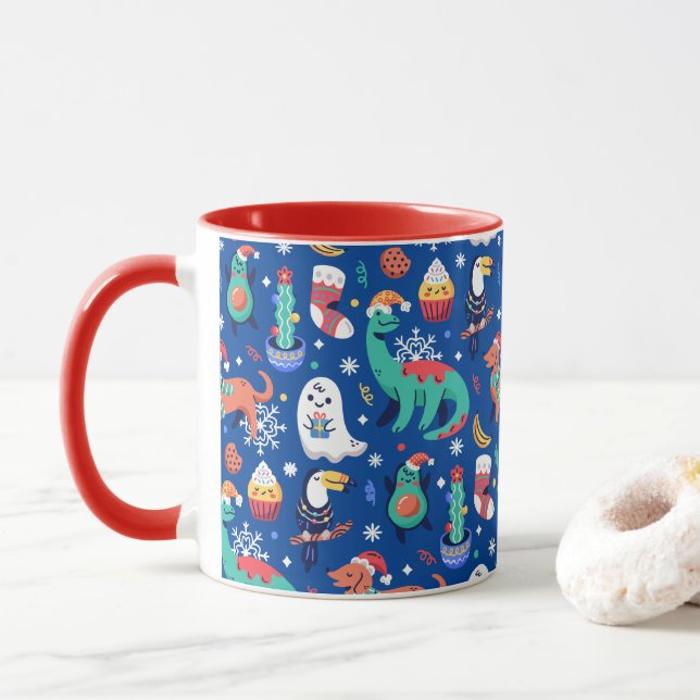 Caneca Cantinho de Natal Dinossauro Papagaio Avocado Cact (Com Donut)