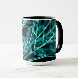 Caneca Cantos quadrados e pontos cianos ou azuis "neon"