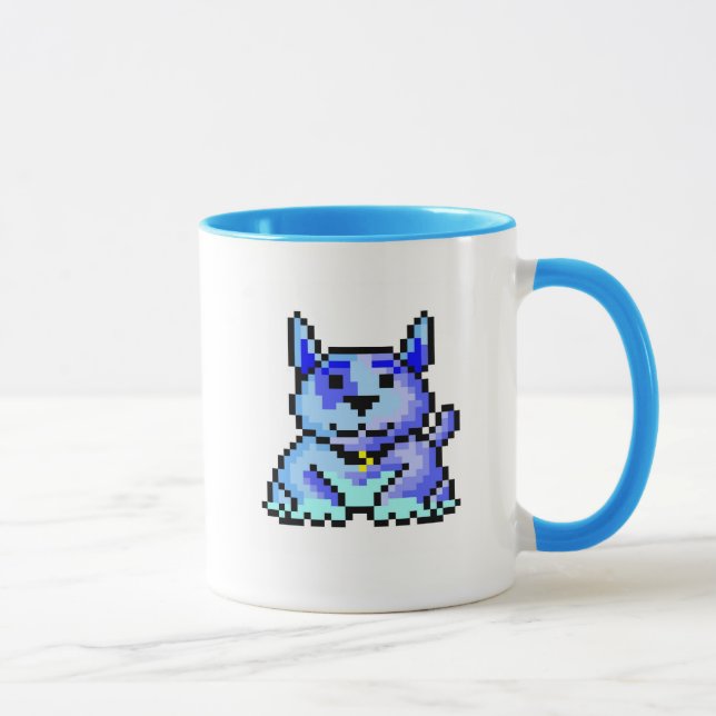 Caneca Cão azul legal do pixel (Direita)