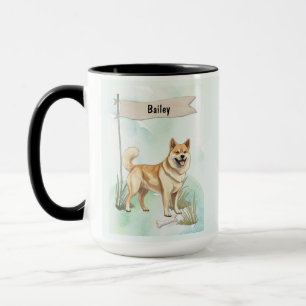 Caneca Cão Buhund Norueguês Aquarela Personalizado