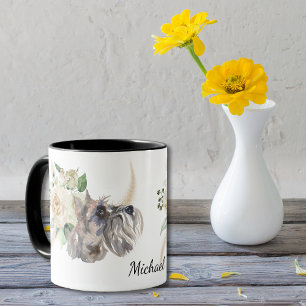 Caneca Cão-Buquê branco-rosa-miniatura Schnauzer