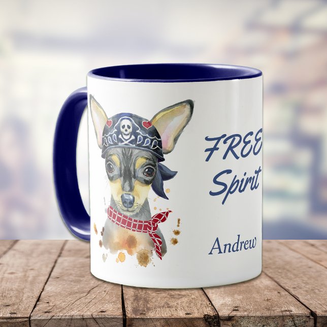 Caneca Cão Chihuahua de Espírito Livre Personalizado (Criador carregado)