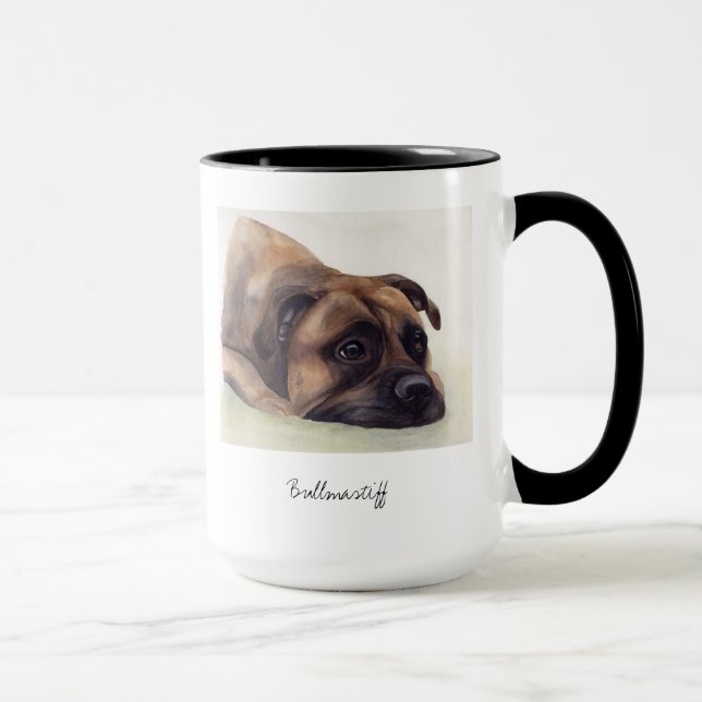 Caneca Cão de Bullmastiff pintado na Aquarela (Direita)