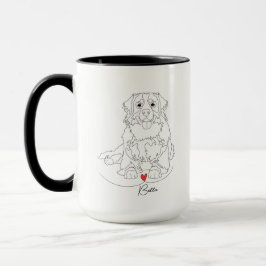 Caneca Cão de Montanha Bernês com Arte de Linha do Coraçã