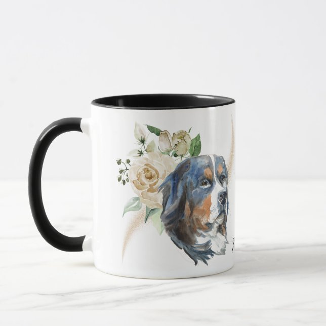 Caneca Cão-de-montanha Bernese, Buquê de Rosa Branco (Esquerda)