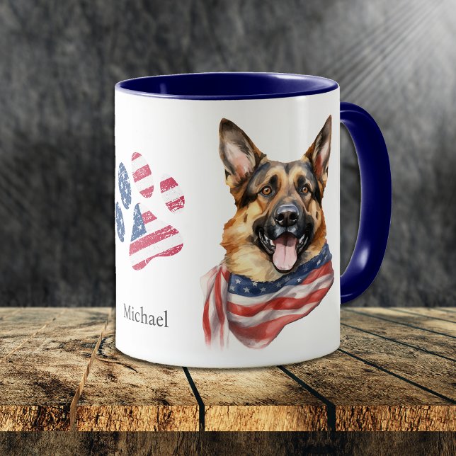 Caneca Cão German shepherd Patriótico dos EUA (Criador carregado)