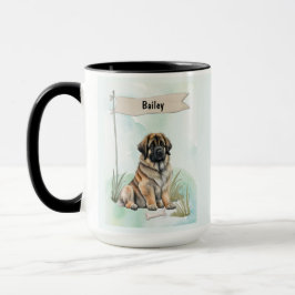Caneca Cão Personalizado de Aquarela Leonberger
