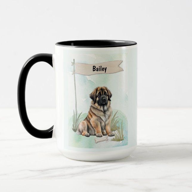 Caneca Cão Personalizado de Aquarela Leonberger (Esquerda)