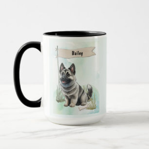 Caneca Cão Personalizado de Aquarela Norwegian Elkhound
