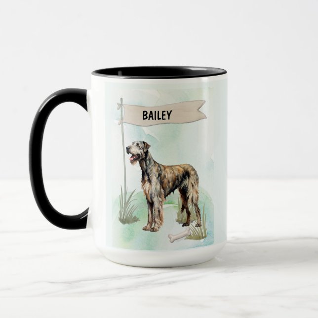 Caneca Cão Personalizado em Aquarela Irish Wolfhound (Esquerda)