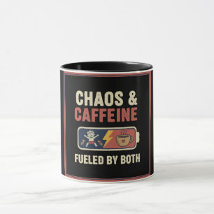 Caneca Caos & Cafeína Divertido Retro Paternidade Mãe Pai