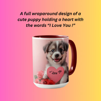 Caneca Cãozinho bonito segurando o coração