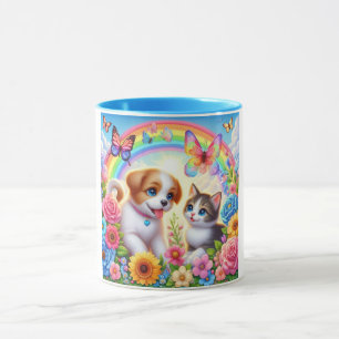 Caneca Cãozinho/cachimbo/arco-íris de gatinho