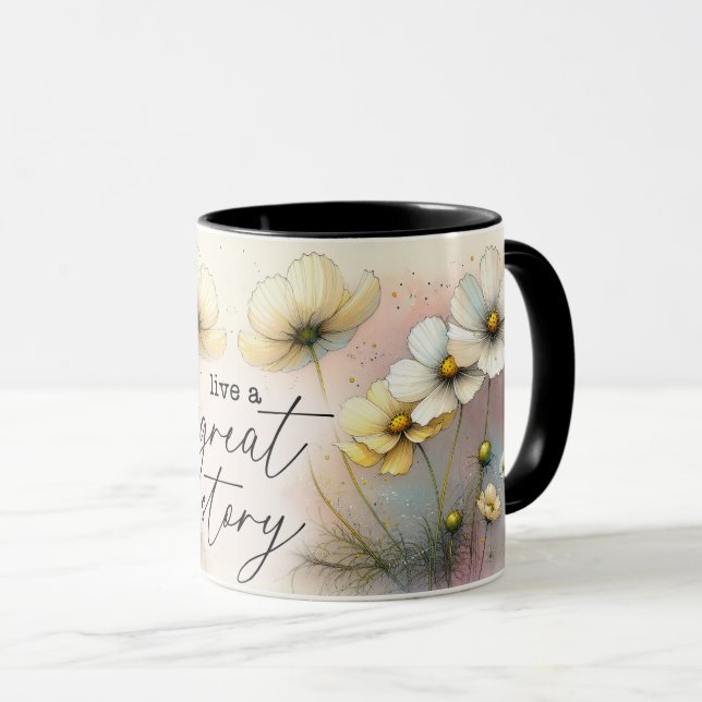 Caneca Capa de Citação Floral Inspiradora/Positiva (Frente Esquerda)