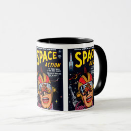 Caneca Capa de Quadrinho de Ficção Científica Vintage Açã