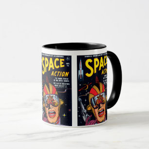 Caneca Capa de Quadrinho de Ficção Científica Vintage Açã