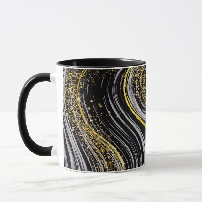 Caneca Capa para Caneca: Design Preto Mármore e Brilho (Esquerda)