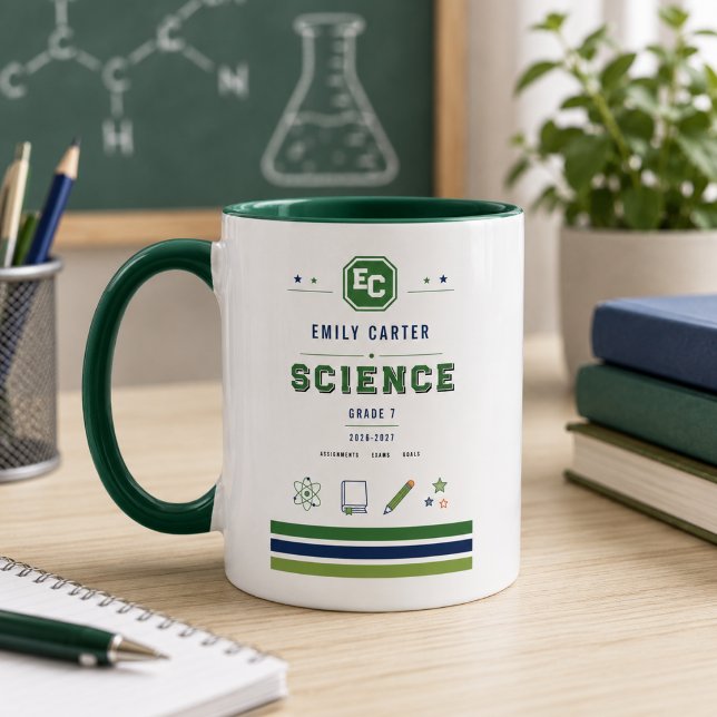 Caneca Capa Personalizada de Escola de Ciências Verde-Nav (Personalized Navy Green Science School Cover Mug
)