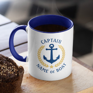 Caneca Capitão Boat Name Anchor Dourado Style Laurel Mari