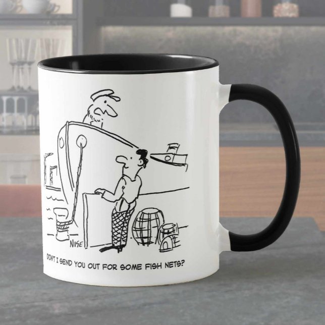 Caneca Capitão de navio de arrasto com tripulante. Engraç (Criador carregado)