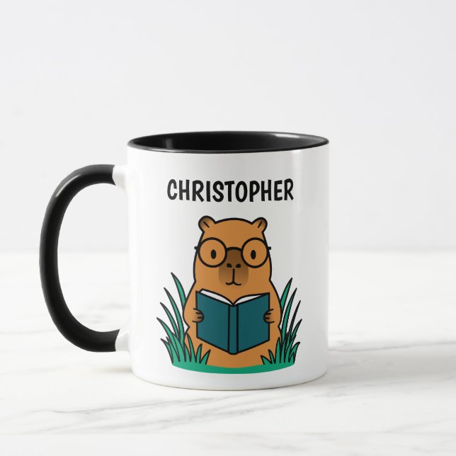 Caneca Capivara Fofa Lendo Livro (Esquerda)