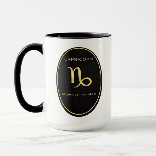 Caneca Capricorn Zodiac Gold Oval Emblem Mug | Luxury Ast (Esquerda)