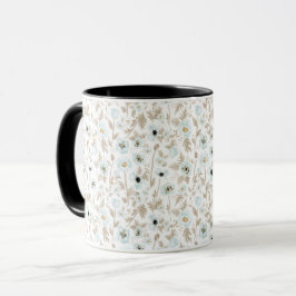 Caneca Cápsulas De Padrão Floral De Cor De Água Azul Clar