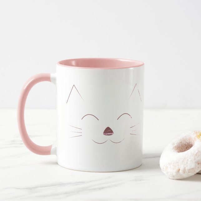 Caneca Cara bonito do gato - rosa (Com Donut)