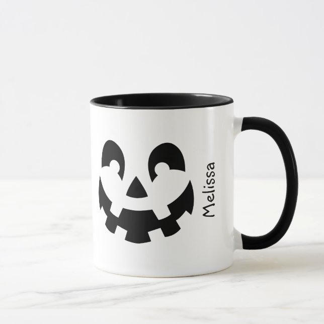 Caneca Cara De Abóbora Preta E Branca Com Nome Halloween (Direita)