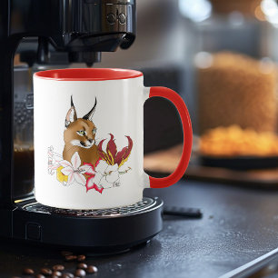 Caneca Caracal Selvagem Elegante Lírios Florais Verde