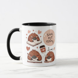 Caneca Caracteres de Platypus Cute com Café e Diários