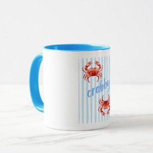 Caneca Caranguejos CRABBY Vermelho Aquarela Listras Azuis