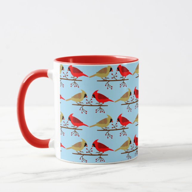 Caneca Cardeais de Natal bonitos e berries vermelhos pate (Esquerda)