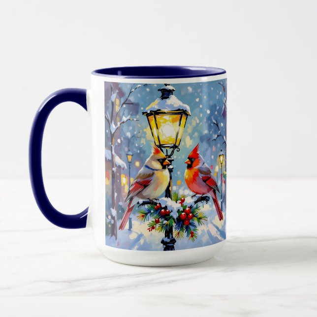 Caneca Cardeais de Natal e Poste de Iluminação Nevado (Esquerda)