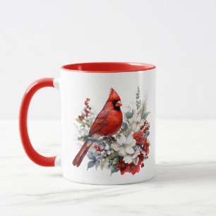 Caneca Cardeal de Aquarela de Natal Personalizado