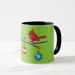 Caneca Cardinal Vermelho no Ramo Nu de Natal