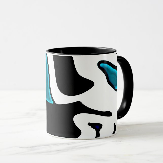 Caneca Carga de Profundidade: Abstrato Preto, Branco e Az (Frente Esquerda)