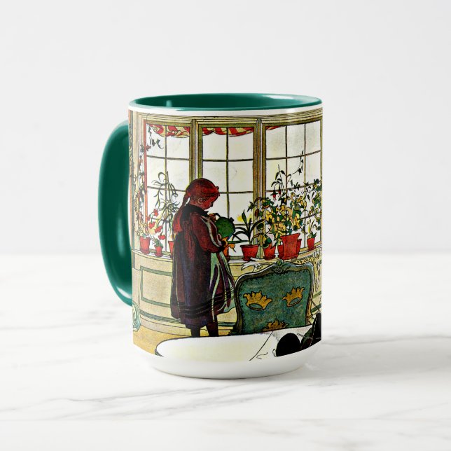 Caneca Carl Larsson - Flores em uma janela, belas artes (Frente Esquerda)