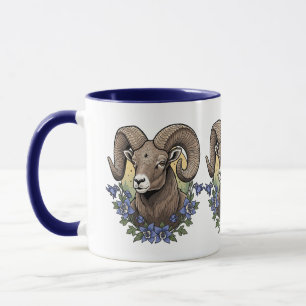 Caneca Carneiro-de-chifre-grande Com Flores de Aquilégia