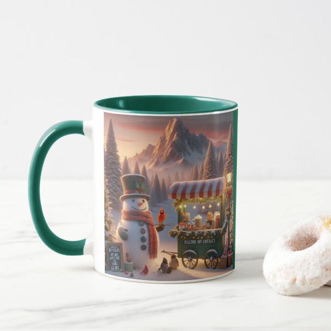 Caneca Carrinho de Chocolate Quente de Snowman na Wonderl (Com Donut)