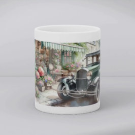 Caneca Carro Antigo e Charmoso Loja de Flores Aquarela