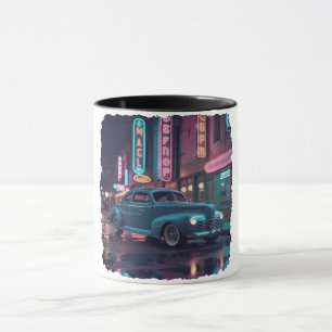 Caneca Carro Clássico dos Anos 1940 sob Luzes de Neon