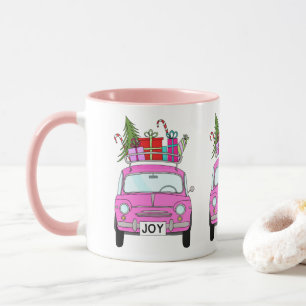 Caneca Carro cor-de-rosa com presentes de Natal