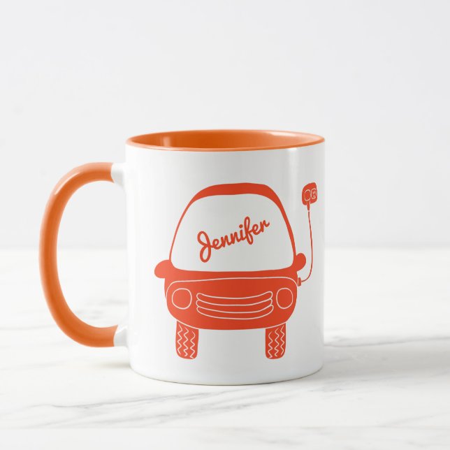 Caneca Carro Elétrico Laranja-Corte Personalizado (Esquerda)