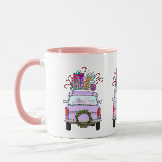 Caneca Carro roxo com presentes de Natal (Esquerda)
